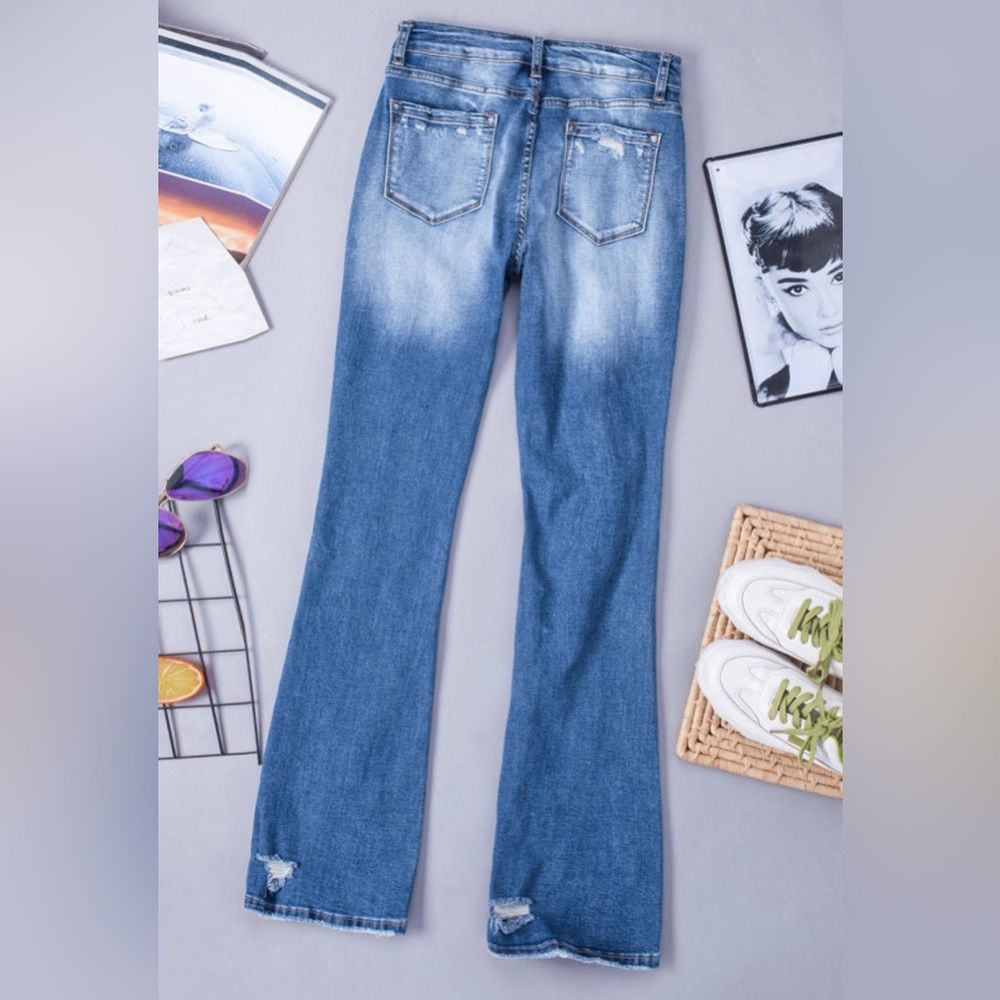 NWT Blue Distressed Flare Jeans - Picture 6 of 14
